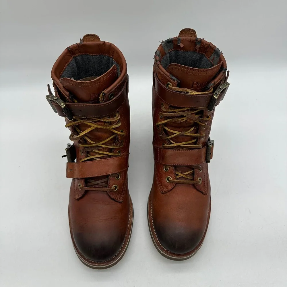 Polo Ralph Lauren Maurice 0862 Men's 9D Brown Buckle Straps Leather Combat Boots